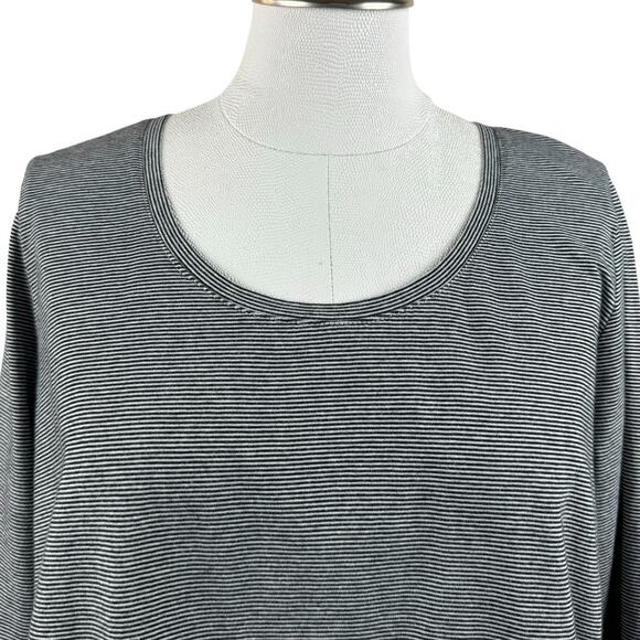 Women's Pure Jill Blk White Striped Asymmetrical Tunic Long Sleeve Cotton Top PL - Picture 3 of 9